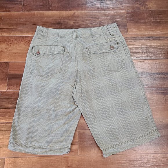 Columbia Shorts Mens 36 OmniShade Ripstop Flat Front Long Bermuda Mini Plaid - Picture 2 of 10